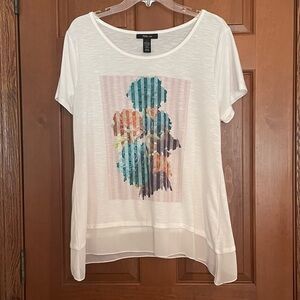 The Kooples White Tee with Abstract Floral Design